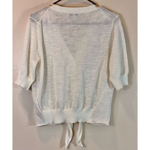 White + Warren Ivory Short Sleeve Button Up Front Tie Cardigan Women's Small - Picture 3 of 10